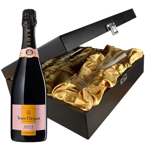 Veuve Clicquot Vintage Rose 2015 Champagne 75cl And Flutes In Luxury Presentation Box